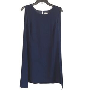 Trina Turk Navy Blue Sedona Cape Sleeve Sheath Dress Sz 14 Career Cocktail Party